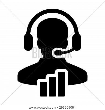 Data Service Icon Vector Male Customer Data Support Person Profile Avatar With Headphone And Bar Gra