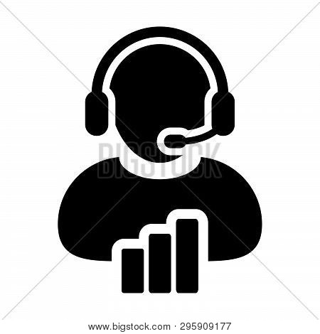Customer Support Icon Vector Male Data Service Person Profile Avatar With Headphone And Bar Graph Fo