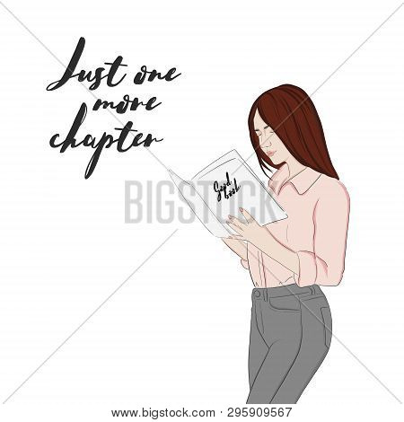 Young Woman Rading A Book Quote. Vector Han-ddrawn Illustration. Weekend Mood Art. Fashion  Outfit S