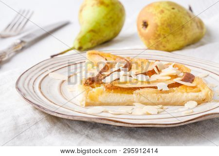 Flavorous Rustic Open Pie Pear Cheese Cinnamon And Almond