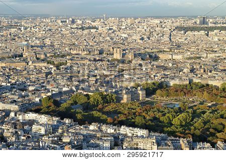 Aerial View Of Paris Sityscape With Notre Dame De Paris.