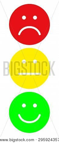 Red, Yellow And Green Smiles. Face Symbols. Traffic Light. Flat Stile. Vector Illustration.