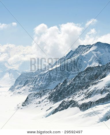 Great Aletsch Glacier Jungfrau region,Part of Swiss Alps Alpine Snow Mountain Landscape at Switzerland.