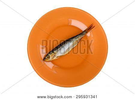 Cold Smoked Baltic Herring On An Orange Plate Isolated On White Background. Smoked Baltic Herring Sm