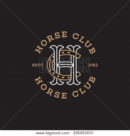 Horse Club Monogram With Letter H And Letter C Stylized As Horseshoe In Linear Style. Vector Illustr