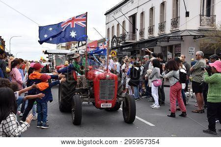 Bowral, Australia - Sept 22, 2018. Tulip Time Street Parade Features Classic And Vintage Cars, March
