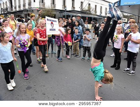 Bowral, Australia - Sept 22, 2018. Tulip Time Street Parade Features Marching Bands, Various Floats 