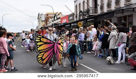 Bowral, Australia - Sept 22, 2018. Tulip Time Street Parade Features Marching Bands, Various Floats 