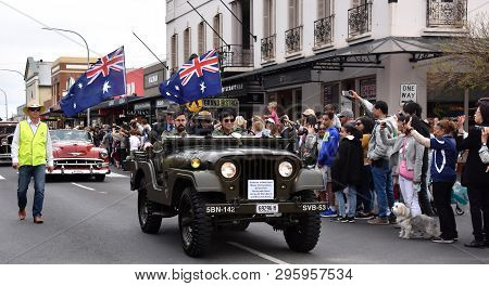 Bowral, Australia - Sept 22, 2018. Tulip Time Street Parade Features Classic And Vintage Cars, March