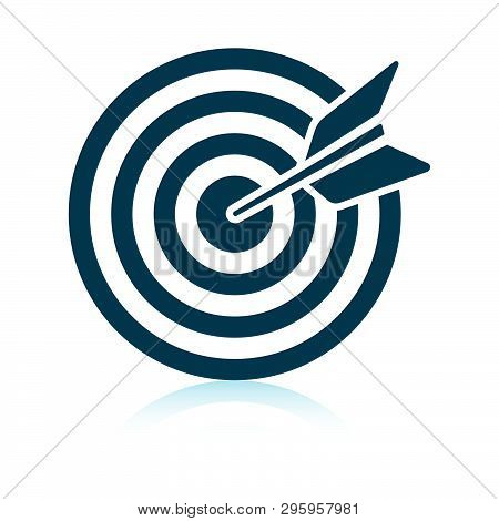 Target With Dart In Bulleye Icon. Shadow Reflection Design. Vector Illustration.