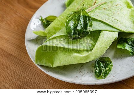 Lavash with basil (soft, thin unleavened flatbread)