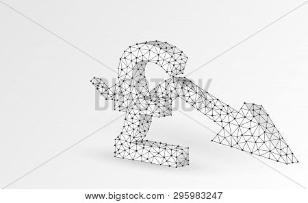 British Pound Currency, Downtrend Arrow Digital Origami 3d Illustration. Polygonal Vector Business C