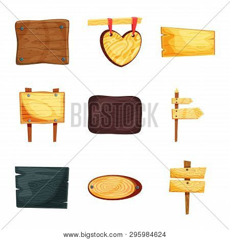 Vector Design Of Signboard  And Wood Logo. Set Of Signboard  And Wooden Vector Icon For Stock.