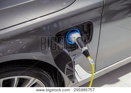 Nonthaburi, Thailand - April 3, 2019: Bmw With Charging Point Presented In Motor Show 2019