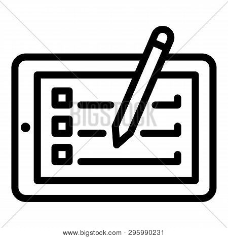 Tablet And Stylus Icon. Outline Tablet And Stylus Vector Icon For Web Design Isolated On White Backg