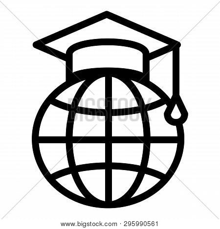 Oxford Cap On The Globe Icon. Outline Oxford Cap On The Globe Vector Icon For Web Design Isolated On