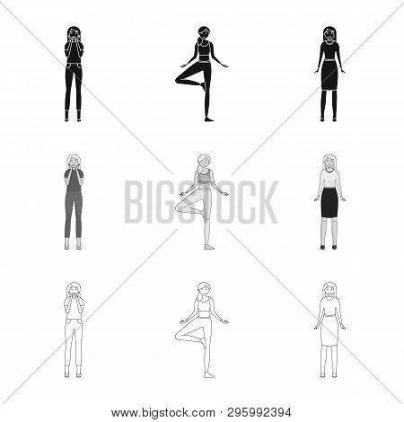 Vector Illustration Of Posture And Mood Sign. Set Of Posture And Female Vector Icon For Stock.
