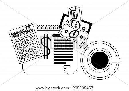 Clipboard Taxes With Calculator And Bills Vector Illustration Design