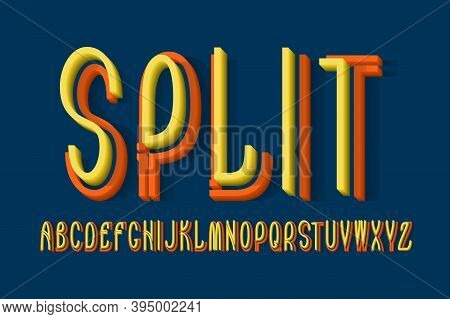 Volumetric Split-level Alphabet Of Orange Yellow Letters. 3d Display Font. Isolated English Alphabet