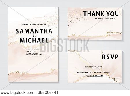 Watercolor Wedding Invitation Set, Elegant Gold Foil Rustic Design. Bridal Shower Template. Bohemian