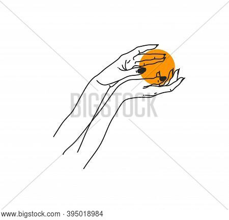 Hand Drawn Vector Abstract Stock Flat Graphic Illustration With Logo Elements , Woman Fashion Magic 