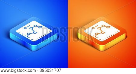 Isometric Browser With Stocks Market Growth Graphs And Money Icon Isolated On Blue And Orange Backgr