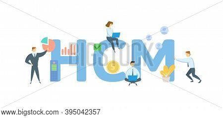 Hcm, Human Capital Management. Concept With Keywords, People And Icons. Flat Vector Illustration. Is