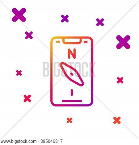 Color Line Compass Screen Apps On Smartphone For Navigation Icon Isolated On White Background. Appli