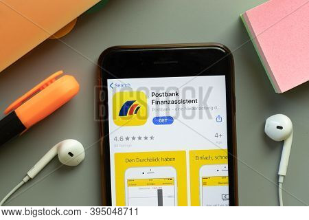 New York, United States - 7 November 2020: Postbank Finanzassistent App Store Logo On Phone Screen, 