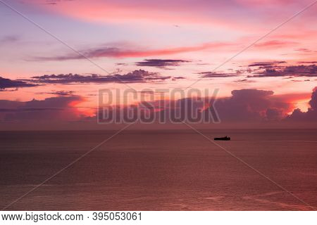 View From Koh Larn Island Overlooking The Gulf Of Thailand During Sunset Time With A Beautiful Color