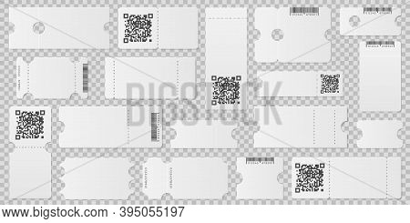 Blank Ticket Template. Event Coupon, Label Layout With Qr Code. Empty Airplane Pass Or Festive Flyer