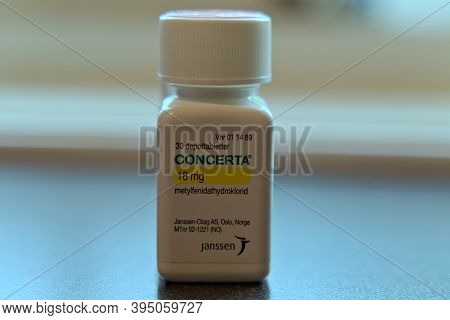 Bottle Of Concerta Adhd Medicin By Janssen Pharmaceuticals.
