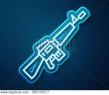 Glowing Neon Line M16a1 Rifle Icon Isolated On Blue Background. Us Army M16 Rifle. Vector