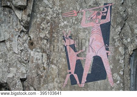 Andermatt, Uri, Switzerland - 25th October 2020 : View Of The Devil Painting At The 3rd Devil's Brid