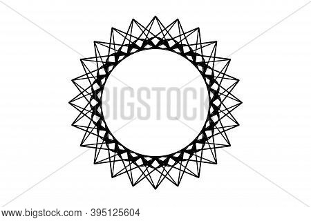 Decorative Mandala Frame For Design With Abstract Floral Pattern. Sunflower Shaped Circel With Thick