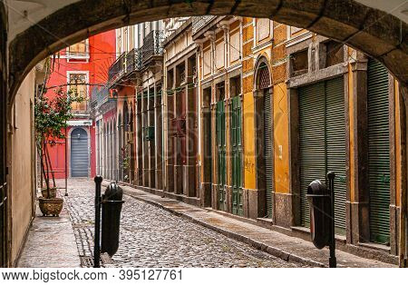 Rio De Janeiro, Brazil - December 26, 2008: El Centro District. Colorful Facades And Doors In Alley,