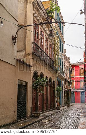 Rio De Janeiro, Brazil - December 26, 2008: El Centro District. Colorful Facades And Doors In Alley,