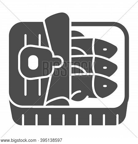 Tuna In Tin Box Solid Icon, Fish Market Concept, Tin Fish Can Sign On White Background, Sprat Fish I