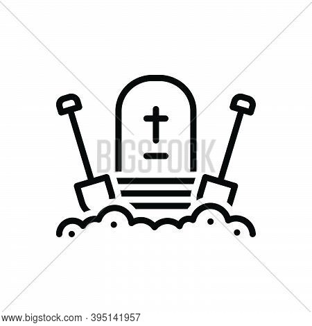Black Line Icon For Bury Entomb Cemetery Christianity Gravestone Halloween Corpse Dig Shovel Graveya