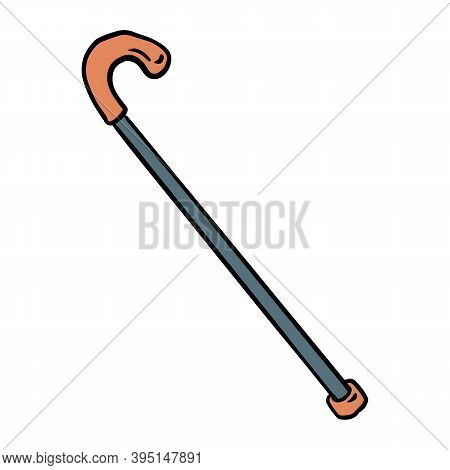 Cane For Old Or Disabled People Doodle. Walking Support Vector Glyph Graphic Symbol. Isolated On Whi