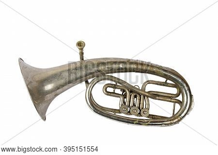 Old Vintage Tenor Horn Isolated On A White Background