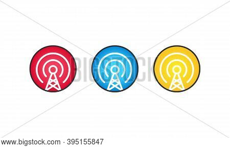 Cell Phone Tower Icon Flat Set. Antenna Icon Vector. Wireless Icon. Mobile Connection Line. Signal S