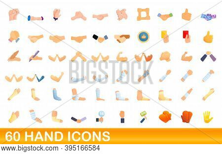 60 Hand Icons Set. Cartoon Illustration Of 60 Hand Icons Vector Set Isolated On White Background