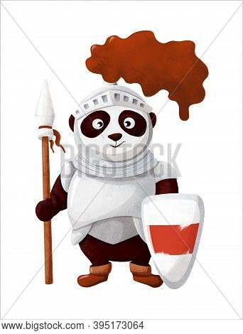 Panda Knight With Spear And Belarus White-red-white Flag Symbol On Shield