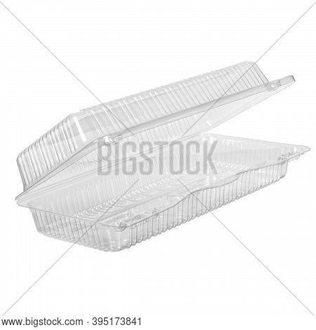 Reusable Plastic Transparent Box For Takeaway, Picnic Or Store Food Isolated On White