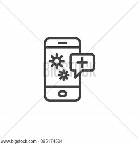 Mobile Phone With Covid-19 Positive Result Line Icon. Linear Style Sign For Mobile Concept And Web D