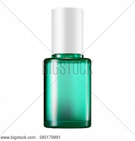 Serum Bottle. Green Glass Cosmetic Packaging Mock Up. Essential Oil Vial. Nail Polish Flask. Glossy 