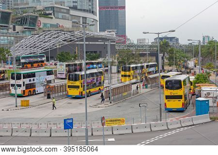 Hong Kong, China - April 23, 2017: Bus Station Platform At Island In Hong Kong, China.