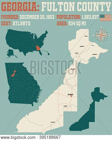 Large And Detailed Map Of Fulton County In Georgia, Usa.