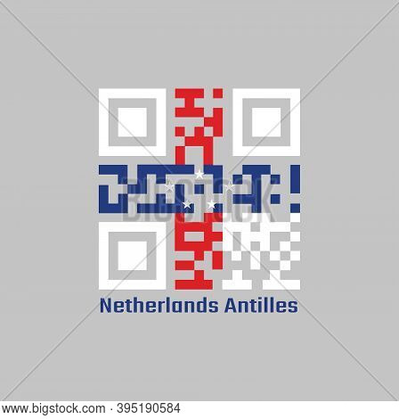 Qr Code Set The Color Of Netherlands Antilles Flag. A Circle Of Twelve Five-pointed Yellow Stars On 